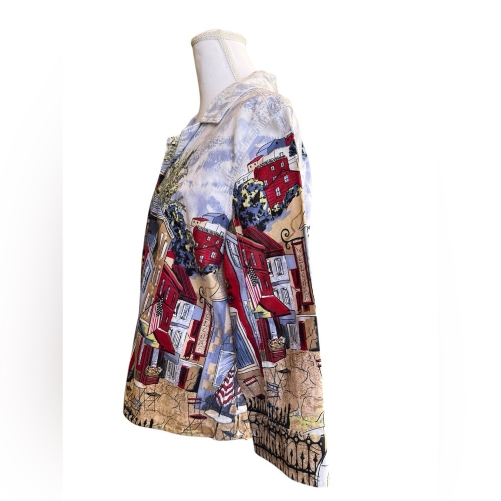 Christopher & Banks Scenic Print Button Front Jacket Parisian Café Art Style L - Picture 5 of 12